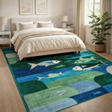 Whimsical Fish Swim Abstract Area Rug