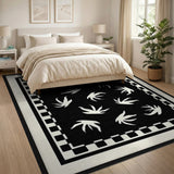 Black White Abstract Leaf Area Rug