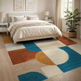 Bold Teal Orange Geometric Area Rug