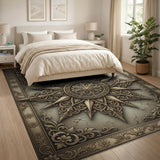 Gold and Silver Ornate Gold Sunburst Distressed Area Rug