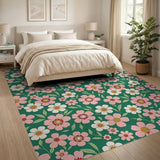 Vibrant Pink Floral Green Area Rug