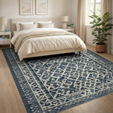 Navy Blue Geometric Lattice Geometric Modern Area Rug