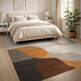 Modern Abstract Earth Tone Washable Area Rug, Low Pile Non-Slip