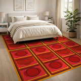 Cheerful Pixel Smiley Faces Red Area Rug