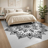 Boho Chic Black and White Intricate Black White Mandala Area Rug