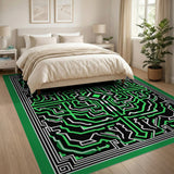 Green Geometric Labyrinth Area Rug