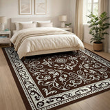 Ornate Brown Persian Area Rug with Floral Medallion