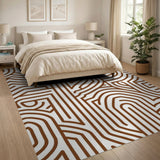 Intricate Maze Brown Geometric Area Rug