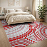 Abstract Area Red Wavy Abstract Area Rug
