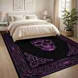 Purple Smiling Skull Area Rug with Ornate Floral Frame