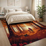 Autumn Forest Path with Dog and Cat Rug