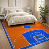Washable Basketball Court Area Rug - Orange & Blue Low Pile Non-Slip