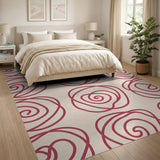 Swirling Pink Rose Outline Area Rug
