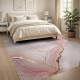 Blush Pink Gold Vein Marble Abstract Area Rug
