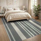 Crisp Black White Vertical Stripe Area Rug