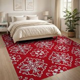 Elegant Red Damask Pattern Area Rug