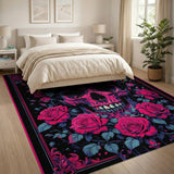 Gothic Pink Rose Skull Area Rug
