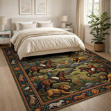 Persian Royal Hunt Area Rug with Lions Eagles Riders
