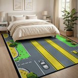 Kids Cartoon Roadway Play Rug with Cars
