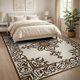 Traditional Persian Beige and Neutral Ornate Floral Medallion Persian Area Rug