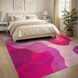 Abstract Area Vibrant Pink Wave Abstract Area Rug