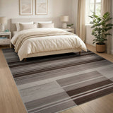 Modern Brown Tan Striped Geometric Rug