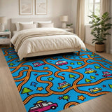 Whimsical Road Trip Kids Cartoon Area Rug
