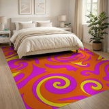 Vibrant Orange Pink Yellow Swirl Area Rug