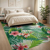 Green Vibrant Hibiscus Palm Leaf Area Rug