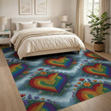 Rainbow Heart Floral Washable Area Rug
