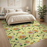 Sunny Yellow Pink Orange Rose Floral Rug