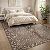 Beige Spotted Fawn Head Area Rug with Leaf Border
