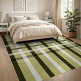 Distressed Khaki Plaid Checkered Area Rug