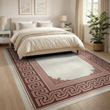 Ornate Greek Key Beige Border Area Rug