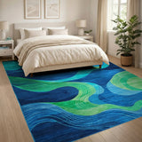 Abstract Swirling Wave Blue Teal Area Rug