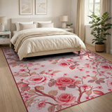 Pink Roses Cherry Blossoms Vintage Area Rug