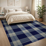 Navy and Cream Plaid Area Rug