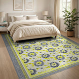 Grey Daisy Yellow Border Floral Area Rug