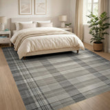 Grey Plaid Woven Area Rug