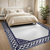 Navy Blue Intricate Geometric Border Rug