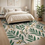Green Leaf Yellow Bud Pattern Area Rug