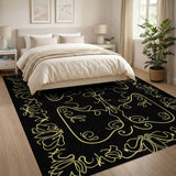 Elegant Gold Ornate Floral Border Rug