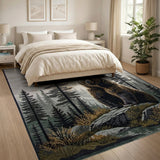 Majestic Grizzly Bear Sunset Forest Rug