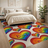 Rainbow Hearts Bone Washable Area Rug