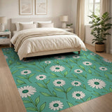 Dainty White Daisy Floral Pattern Area Rug