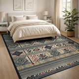 Southwestern Tribal Geometric Area Rug Black Red Accents