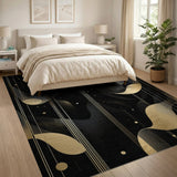 Black Gold Foil Wave Geometric Area Rug