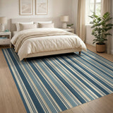 Navy Blue and Cream Vertical Stripe Area Rug