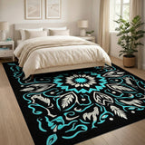 Teal Mandala Area Rug with Floral Motifs