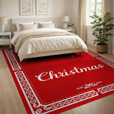ODIKA Washable Christmas Rug - Festive Merry Christmas Red Low Pile Area Rug